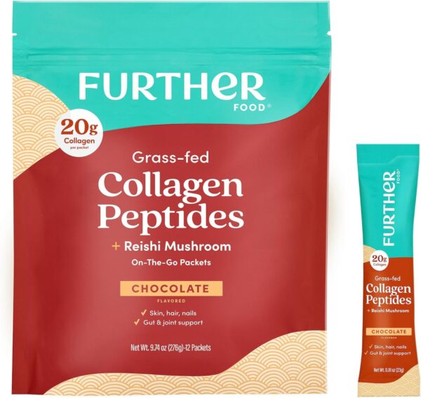 Further Food Unflavored Collagen Peptides Powder Stick Packs, Grass-Fed Pasture-Raised Hydrolyzed Type 1 & 3 Protein, Gut Health + Joint, Hair, Skin, Nails, Paleo Keto Sugar-Free 8.47 oz