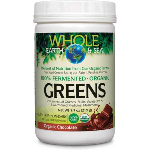 Natural Factors Whole Earth & Sea from, Organic Fermented Greens, Vegan Whole Food Supplement, Chocolate, 7.7 Oz