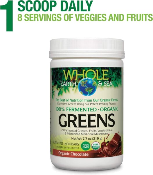 Natural Factors Whole Earth & Sea from, Organic Fermented Greens, Vegan Whole Food Supplement, Chocolate, 7.7 Oz