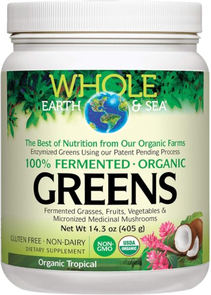 Natural Factors Whole Earth & Sea from, Organic Fermented Greens, Vegan Whole Food Supplement, Chocolate, 7.7 Oz