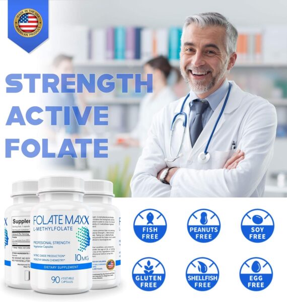 FolateMaxx L-Methylfolate 10 mg 90 Capsules Active Folate Non-GMO Methyl Folate, 5-MTHF