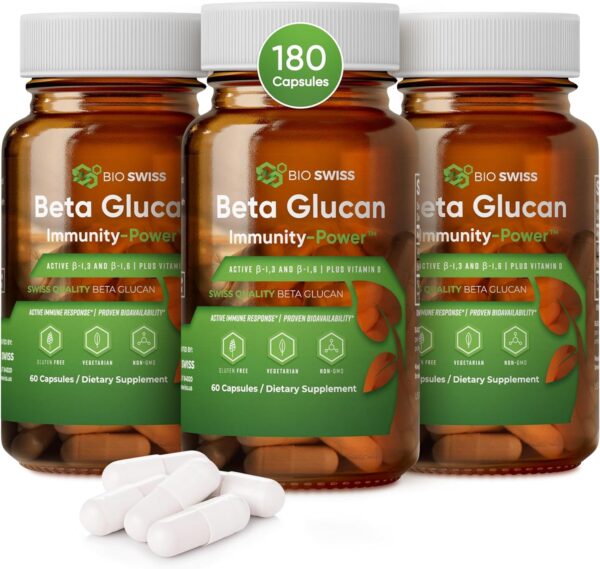 Immunity Power Swiss Beta Glucan 1,3, 1,6 420 mg + Vitamin D | Extra Strength Immune Support Supplement | 60 Vegan, Gluten-Free & Non-GMO Immune Boosters for Adults