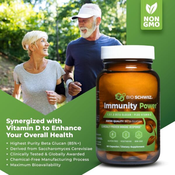 Immunity Power Swiss Beta Glucan 1,3, 1,6 420 mg + Vitamin D | Extra Strength Immune Support Supplement | 60 Vegan, Gluten-Free & Non-GMO Immune Boosters for Adults