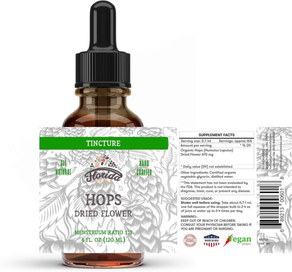 Hops Tincture, Organic Hops Extract Drops (Humulus Lupulus) Dried Flowers – Non-GMO 2 oz