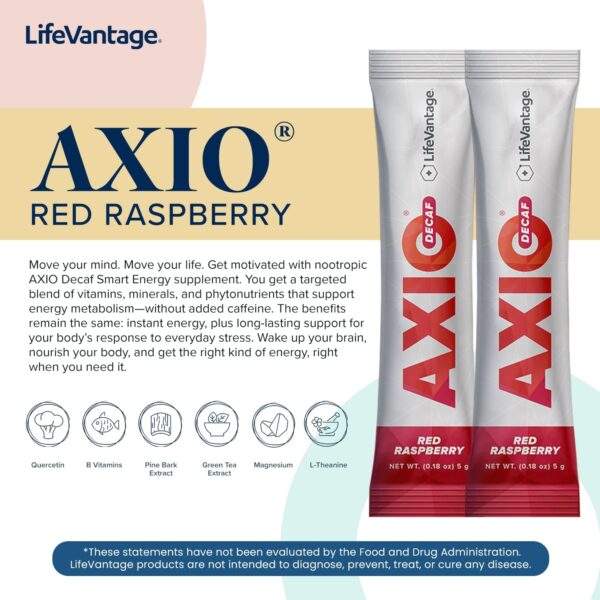 AXIO Regular Energy Drink Powder, Red Raspberry, 30 Packets, Instant Energy Powder, Energy Supplement in a Drink Mix, w/B Vitamins, DMAE, L-Theanine, Quercetin, Green Tea & Pine Bark Extract