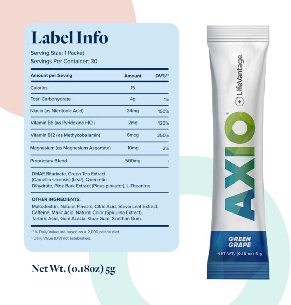 AXIO Regular Energy Drink Powder, Red Raspberry, 30 Packets, Instant Energy Powder, Energy Supplement in a Drink Mix, w/B Vitamins, DMAE, L-Theanine, Quercetin, Green Tea & Pine Bark Extract