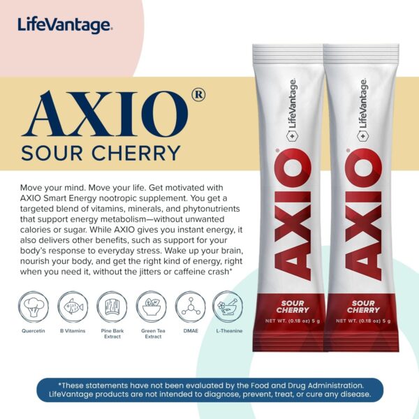 AXIO Regular Energy Drink Powder, Red Raspberry, 30 Packets, Instant Energy Powder, Energy Supplement in a Drink Mix, w/B Vitamins, DMAE, L-Theanine, Quercetin, Green Tea & Pine Bark Extract