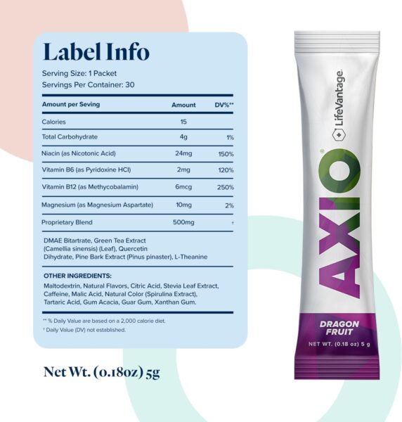 AXIO Regular Energy Drink Powder, Red Raspberry, 30 Packets, Instant Energy Powder, Energy Supplement in a Drink Mix, w/B Vitamins, DMAE, L-Theanine, Quercetin, Green Tea & Pine Bark Extract