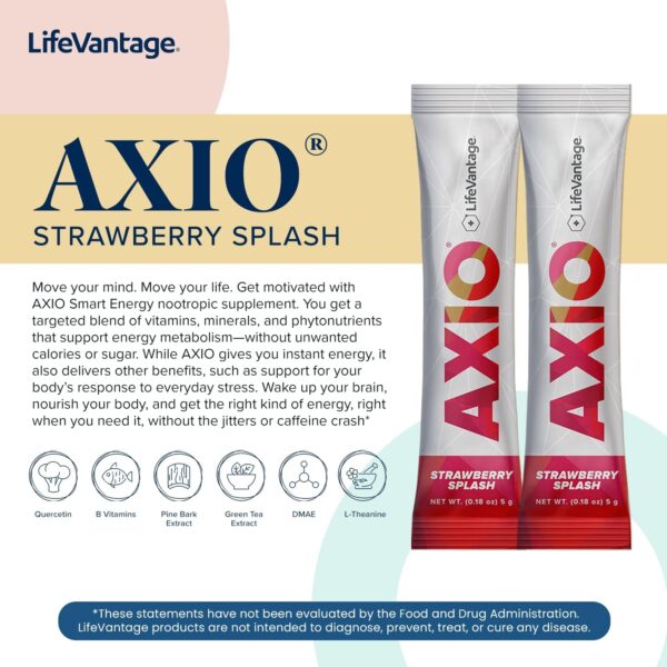 AXIO Regular Energy Drink Powder, Red Raspberry, 30 Packets, Instant Energy Powder, Energy Supplement in a Drink Mix, w/B Vitamins, DMAE, L-Theanine, Quercetin, Green Tea & Pine Bark Extract