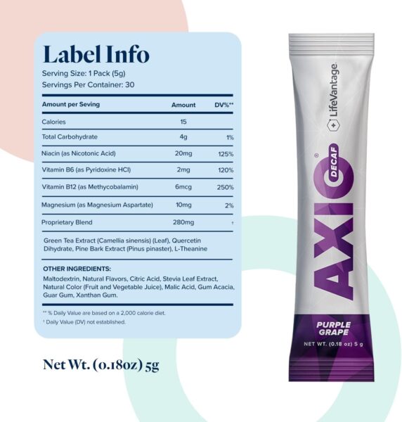 AXIO Regular Energy Drink Powder, Red Raspberry, 30 Packets, Instant Energy Powder, Energy Supplement in a Drink Mix, w/B Vitamins, DMAE, L-Theanine, Quercetin, Green Tea & Pine Bark Extract