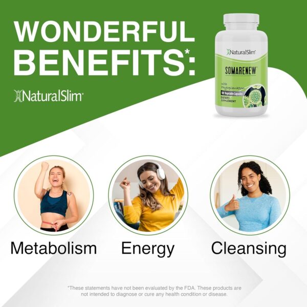 NaturalSlim Somarenew Metabolism Booster, Energy Supplements & Natural Cleanser w/Marine Phytoplankton (Omega 3) & Black Fulvic Acid – Superfood & Complete Nutritional Capsule – 180 Capsules