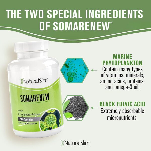 NaturalSlim Somarenew Metabolism Booster, Energy Supplements & Natural Cleanser w/Marine Phytoplankton (Omega 3) & Black Fulvic Acid – Superfood & Complete Nutritional Capsule – 180 Capsules