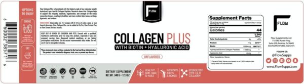 Flow Supplements Collagen Peptides Protein Powder Collagen Supplements with Hyaluronic Acid + Biotin Hydrolyzed Collagen Peptides Multi Collagen Powder Type I and III – 348 Gram (Pack of 1)