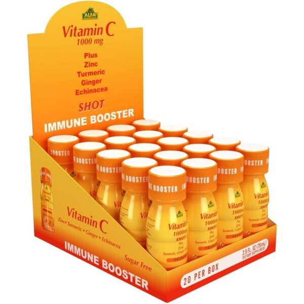 Vitamin C Shot 1000MG – Immunity Booster with Zinc, Turmeric, Ginger, & Echinacea – Protect Your Immunity – Fight The Common Cold – Orange Flavor – 2.5 FL OZ per Bottle – 20 Pack