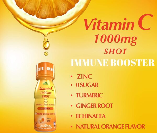 Vitamin C Shot 1000MG – Immunity Booster with Zinc, Turmeric, Ginger, & Echinacea – Protect Your Immunity – Fight The Common Cold – Orange Flavor – 2.5 FL OZ per Bottle – 20 Pack