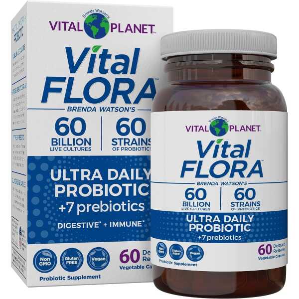 Vital Planet – Vital Flora Ultra Daily Probiotic 60 Billion CFU, Diverse Strains, Organic Prebiotics, Immune Support, Bloating Relief, Digestive Health Probiotics for Women and Men 60 Capsules