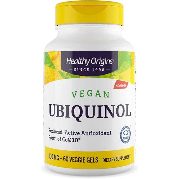 Healthy Origins Ubiquinol Vegan Formula (Active Form of CoQ10), 100 mg – Kaneka Ubiquinol Supplement for Heart Health & Antioxidant Support – Vegan, Gluten-Free & Non-GMO Supplement – 60 Veggie Gels