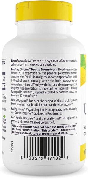 Healthy Origins Ubiquinol Vegan Formula (Active Form of CoQ10), 100 mg – Kaneka Ubiquinol Supplement for Heart Health & Antioxidant Support – Vegan, Gluten-Free & Non-GMO Supplement – 60 Veggie Gels