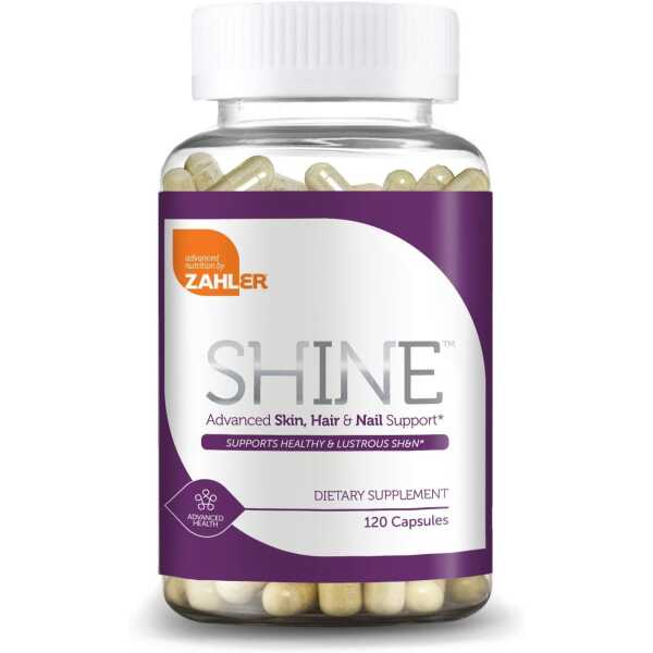 Zahler Shine, Hair Growth Supplement, Skin Hair and Nails Vitamins with Biotin, Certified Kosher, 120 Capsules