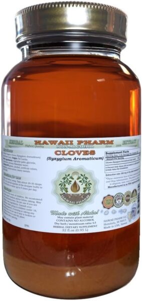 Hawaii Pharm Cloves Alcohol-Free Liquid Extract, Organic Cloves (Syzygium Aromaticum) Dried Flower Buds Glycerite Natural Herbal Supplement 2 oz