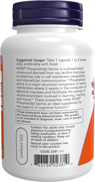 NOW Foods Phosphatidyl Serine 100mg,(2 x 120) 240 Veg Capsules