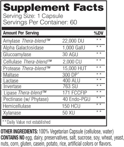 Enzymedica VeggieGest, Digestive Enzymes for Vegan, Vegetarian and Raw Diets, Prevents Gas and Bloating, 60 Count