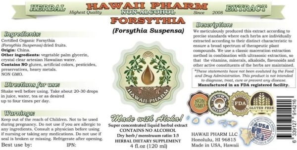 Hawaii Pharm Forsythia Alcohol-Free Liquid Extract, Organic Forsythia (Forsythia Suspensa) Dried Fruit Glycerite Natural Herbal Supplement 2×32 oz Unfiltered