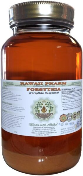 Hawaii Pharm Forsythia Alcohol-Free Liquid Extract, Organic Forsythia (Forsythia Suspensa) Dried Fruit Glycerite Natural Herbal Supplement 2×32 oz Unfiltered