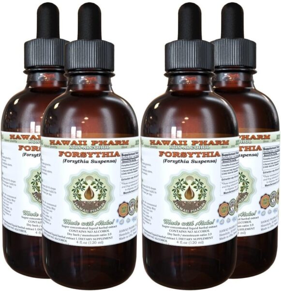 Hawaii Pharm Forsythia Alcohol-Free Liquid Extract, Organic Forsythia (Forsythia Suspensa) Dried Fruit Glycerite Natural Herbal Supplement 2×32 oz Unfiltered