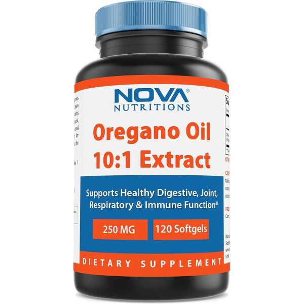 Nova Nutritions Oregano Oil 250 mg 10:1 Extract – Non-GMO & Gluten Free – Oil of Oregano Pills – Immune Support – 120 Softgels