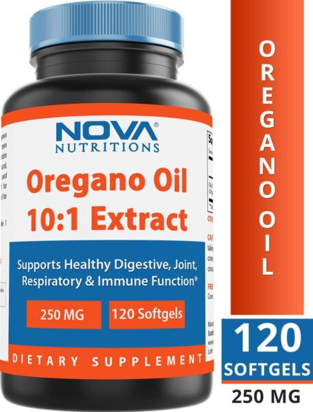 Nova Nutritions Oregano Oil 250 mg 10:1 Extract – Non-GMO & Gluten Free – Oil of Oregano Pills – Immune Support – 120 Softgels