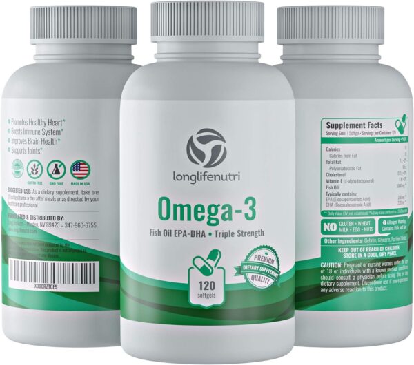 Omega 3 Fish Oil Pills 120 Softgels Capsule | Essential Fatty Acids 1000mg Supplement | High DHA EPA | Immune Support Formula | Natural Nordic Algae Ultra Omega3 Women & Men