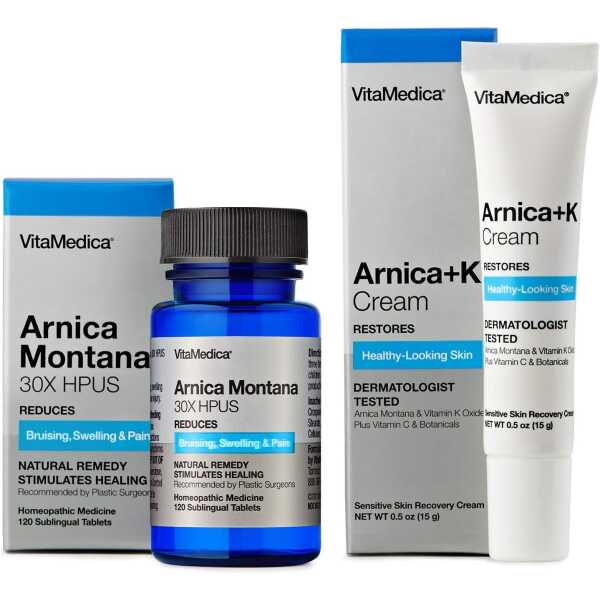 VitaMedica | Arnica Montana 30X & Arnica Cream Bundle | for Bruising, Swelling, Inflammation & Pain Relief | Vitamin K Topical Cream | Softens, Calms, Moisturizes, & Restores Bruised Skin | USA Made