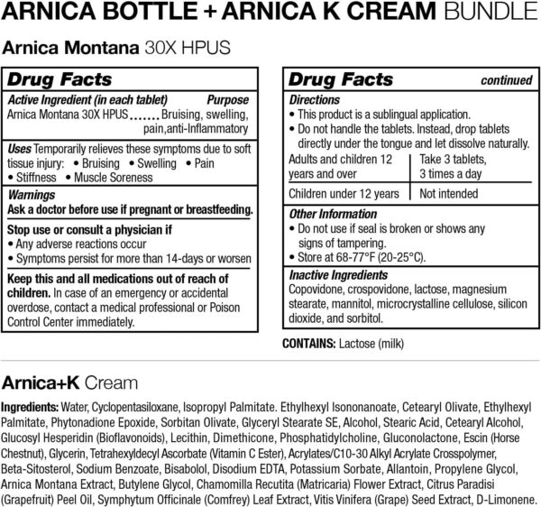 VitaMedica | Arnica Montana 30X & Arnica Cream Bundle | for Bruising, Swelling, Inflammation & Pain Relief | Vitamin K Topical Cream | Softens, Calms, Moisturizes, & Restores Bruised Skin | USA Made