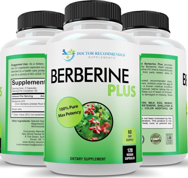 Berberine Plus 1200mg Per Serving – 120 Veggie Capsules Royal Jelly, Supports Healthy Immune System, Improves Cardiovascular Heart & Gastrointestinal Wellness (Pack of 2)