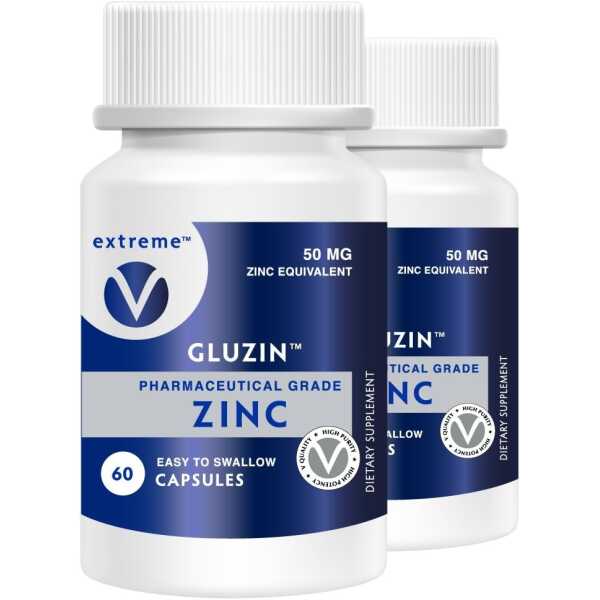 Gluzin OTC ZINC – Gluzin – Pharmaceutical Grade Zinc, 50mg, (2 Bottles – 120 Capsules)