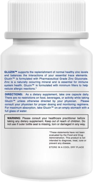 Gluzin OTC ZINC – Gluzin – Pharmaceutical Grade Zinc, 50mg, (2 Bottles – 120 Capsules)