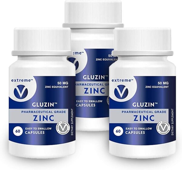 Gluzin OTC ZINC – Gluzin – Pharmaceutical Grade Zinc, 50mg, (2 Bottles – 120 Capsules)