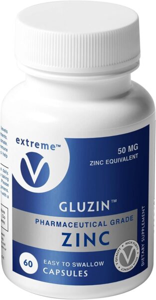 Gluzin OTC ZINC – Gluzin – Pharmaceutical Grade Zinc, 50mg, (2 Bottles – 120 Capsules)