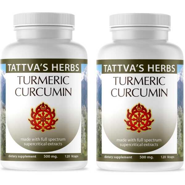 Tattva’s Herbs Turmeric Curcumin 500 mg, Herbal Supplement for Antioxidant Support, Turmeric Curcumin with Black Pepper for Advanced Absorption, 75% Curcuminoids, 2 Pack, 240 Veggie Capsules