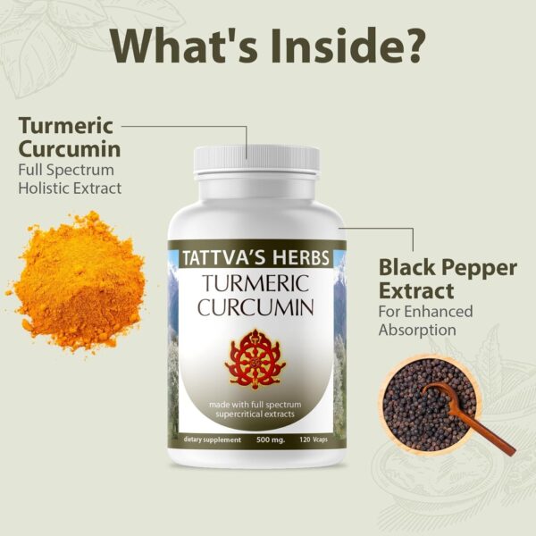 Tattva’s Herbs Turmeric Curcumin 500 mg, Herbal Supplement for Antioxidant Support, Turmeric Curcumin with Black Pepper for Advanced Absorption, 75% Curcuminoids, 2 Pack, 240 Veggie Capsules