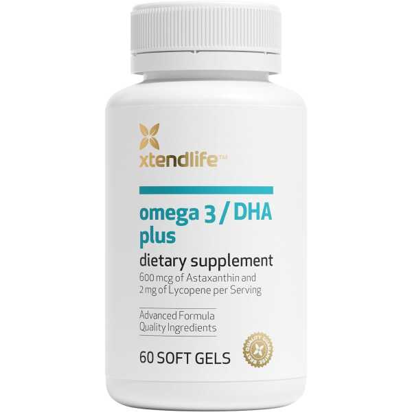Xtendlife, Omega 3 DHA Plus, Full Spectrum Fish Oil with 700mg of DHA + Lycopene and Astaxanthin to Support Brain, Heart, Eye and Skin, 60 Soft Gels