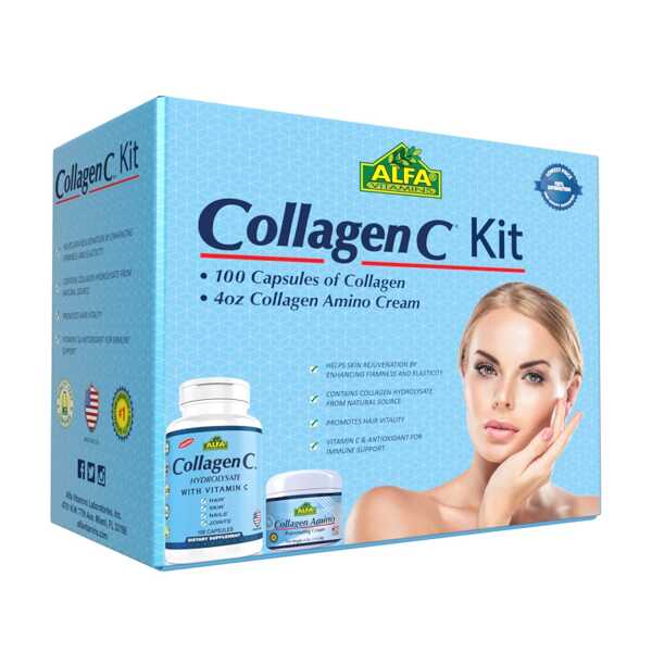 CollagenC – Collagen Kit 2 Pieces – Collagen Hydrolysate Capsules – Collagen Amino Cream – Anti Aging – Anti Wrinkle – Double the benefits through oral intake and skin rejuvenating cream