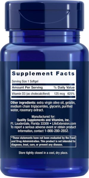 Life Extension Vitamin D3 5000 IU, 60 Softgels – 4-Pak