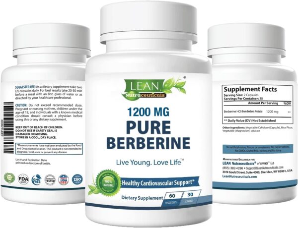 Berberine Supplement, 1200mg HCL Metabolism Plus Immune Support, Heart Health and Cholesterol Balance Pills for Women and Men, Gain Gut Liver Wellness Natural Vegan Herbal Extract Formula 60 Capsules