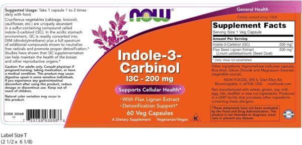 Indole-3-Carbinol (I3C) 200 mg – 60 Veg Capsules x 2 Bottles