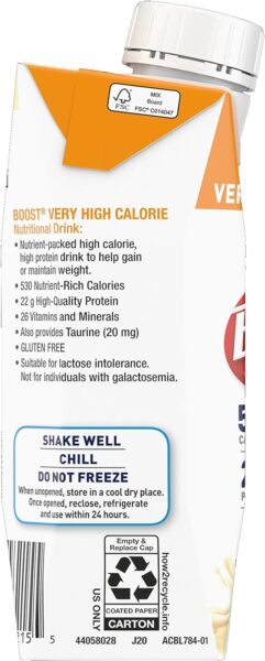 Oral Supplement Boost VHC Very Vanilla 8 oz. Carton Ready to Use, 8 Fl Oz (Pack of 27)