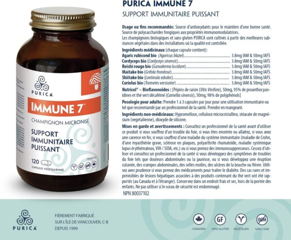 PURICA Mushroom Supplement Complex – Daily Immune Support 7, Turkey Tail, Cordyceps, Reishi, Maitake, Shiitake, Sun Mushroom – Functional Mushroom Vitamins in Capsules, Mushroom Supplements for Health