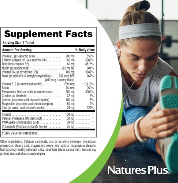 NaturesPlus Mega-Stress Complex, Sustained Release – 90 Vegetarian Tablets – B Complex, Vitamin C Supplement, Chamomile & Herbs – Gluten-Free – 90 Servings