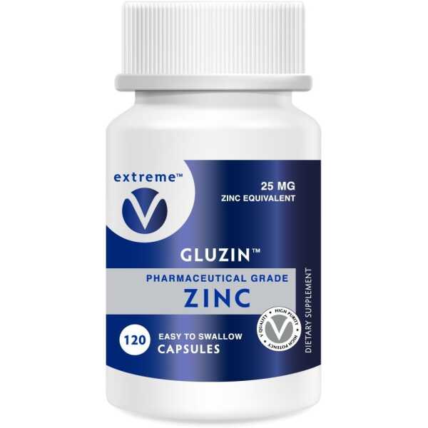 OTC ZINC – Gluzin – Pharmaceutical Grade HIGH Absorption Zinc, 25MG, Smaller Easy to Swallow Vegetarian Capsules for Kids